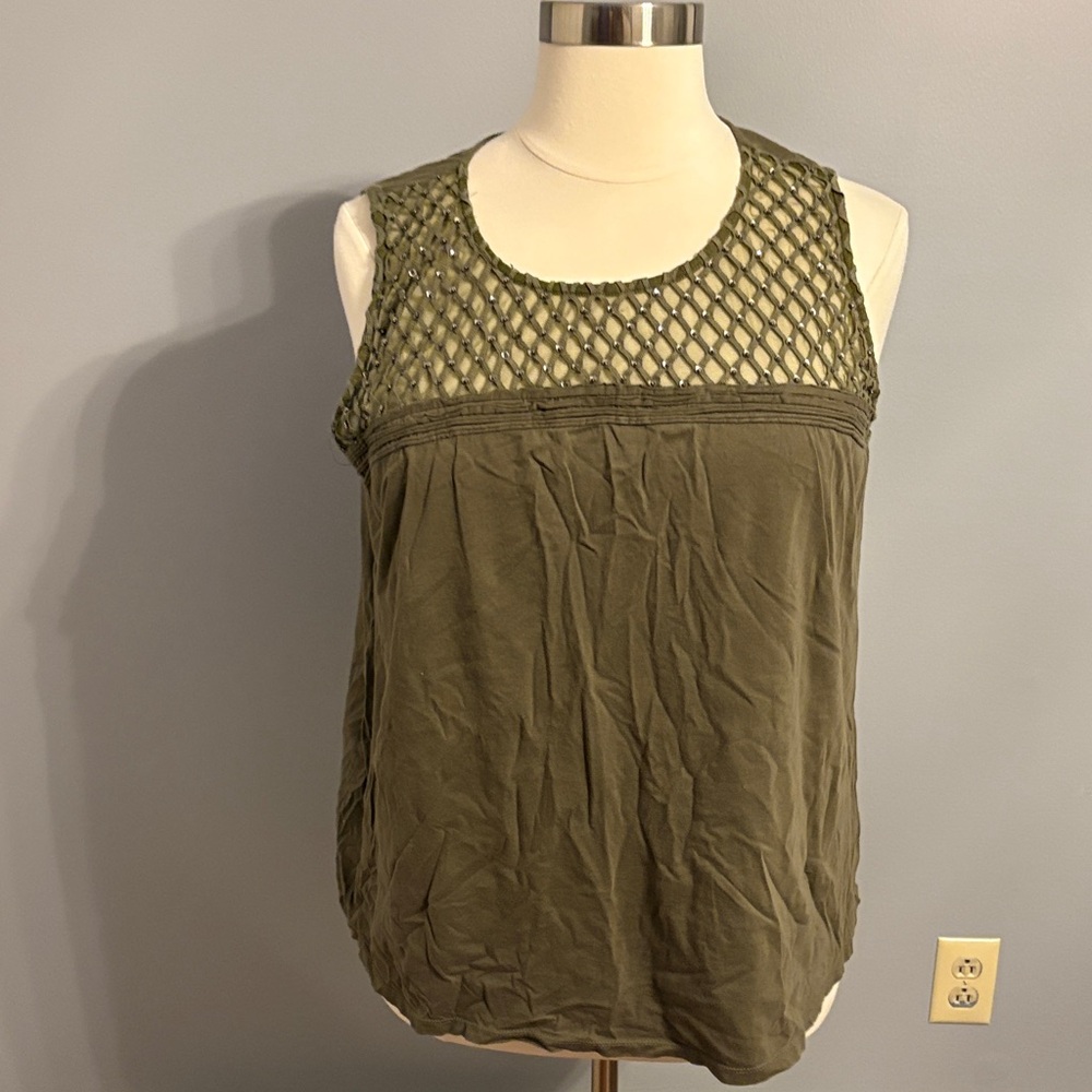 Lane Bryant Olive Crochet Yoke Sleeveless Tank